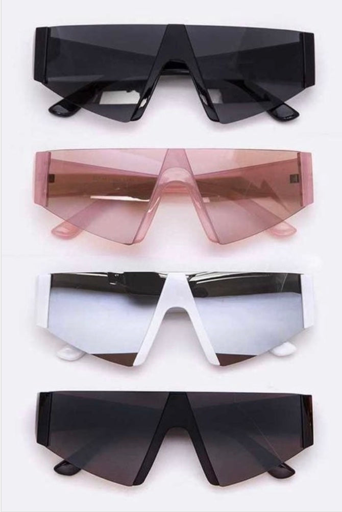 Glamour - White Sunglasses for Women Oversized Shield Square Flat Top Black Black