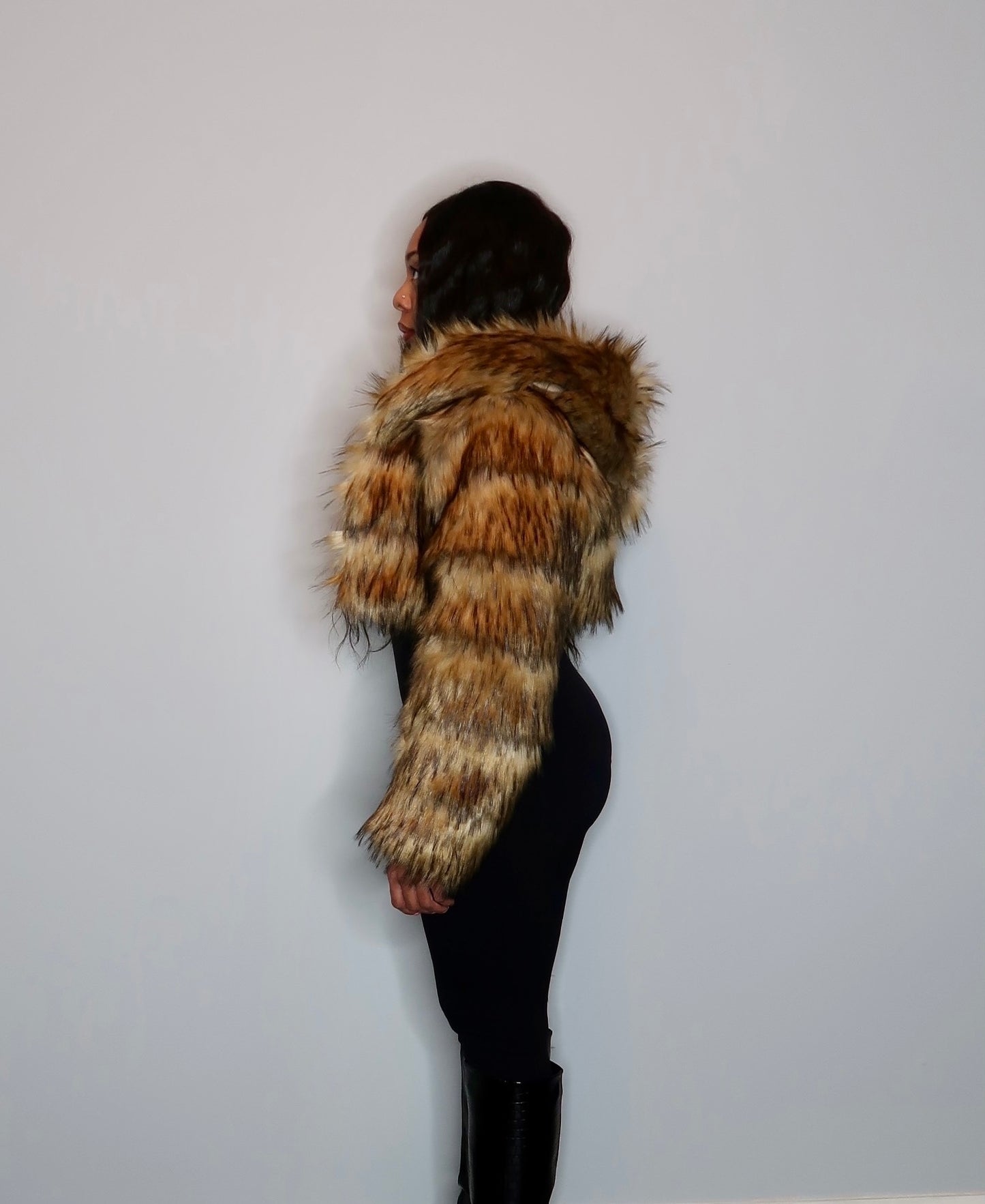 Cropped Faux Fur Bomber- Natural