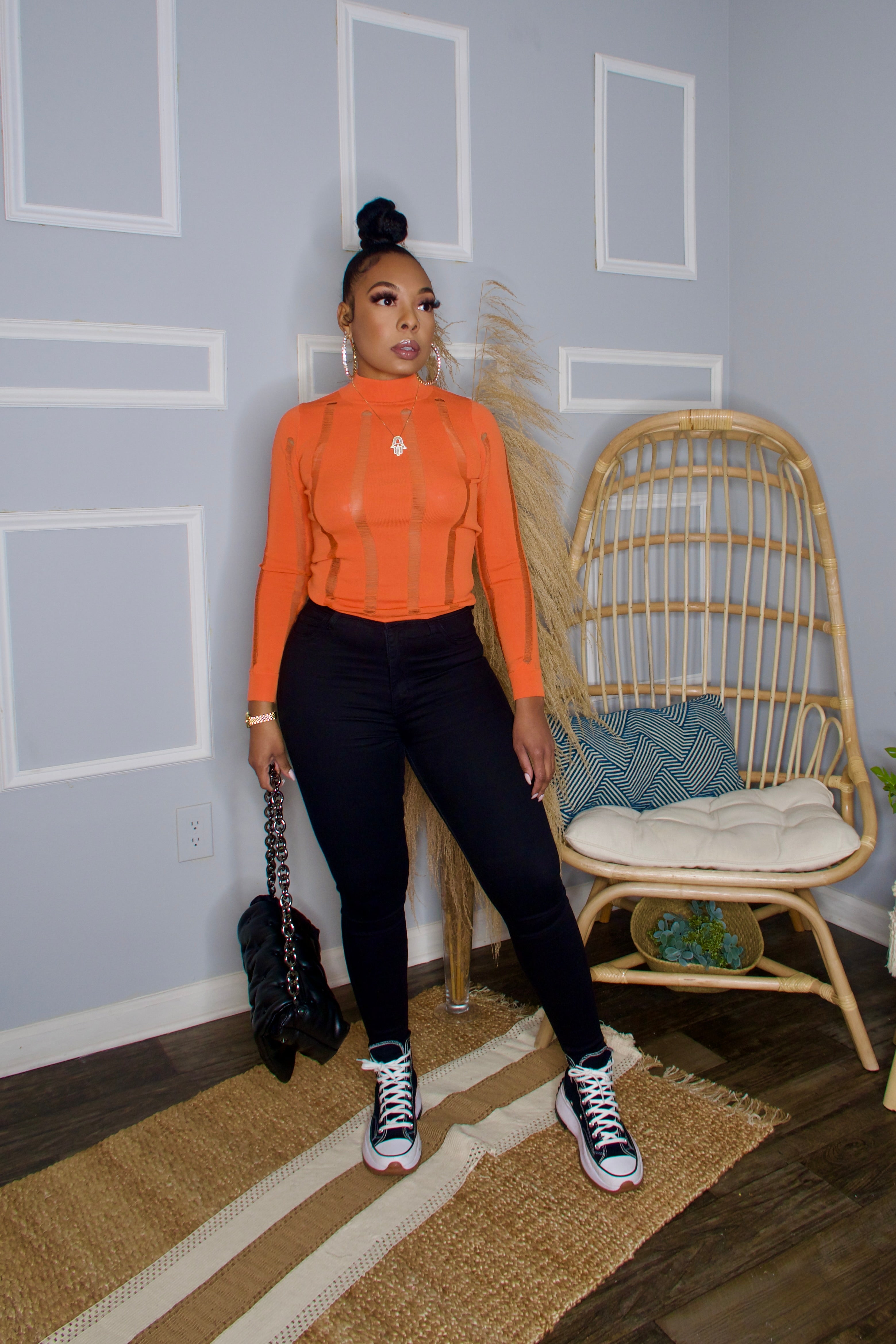 Trixie Distressed Sweater Orange